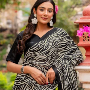 Black Khadi Printed Saree for Elegant Ethnic & Casual Wear