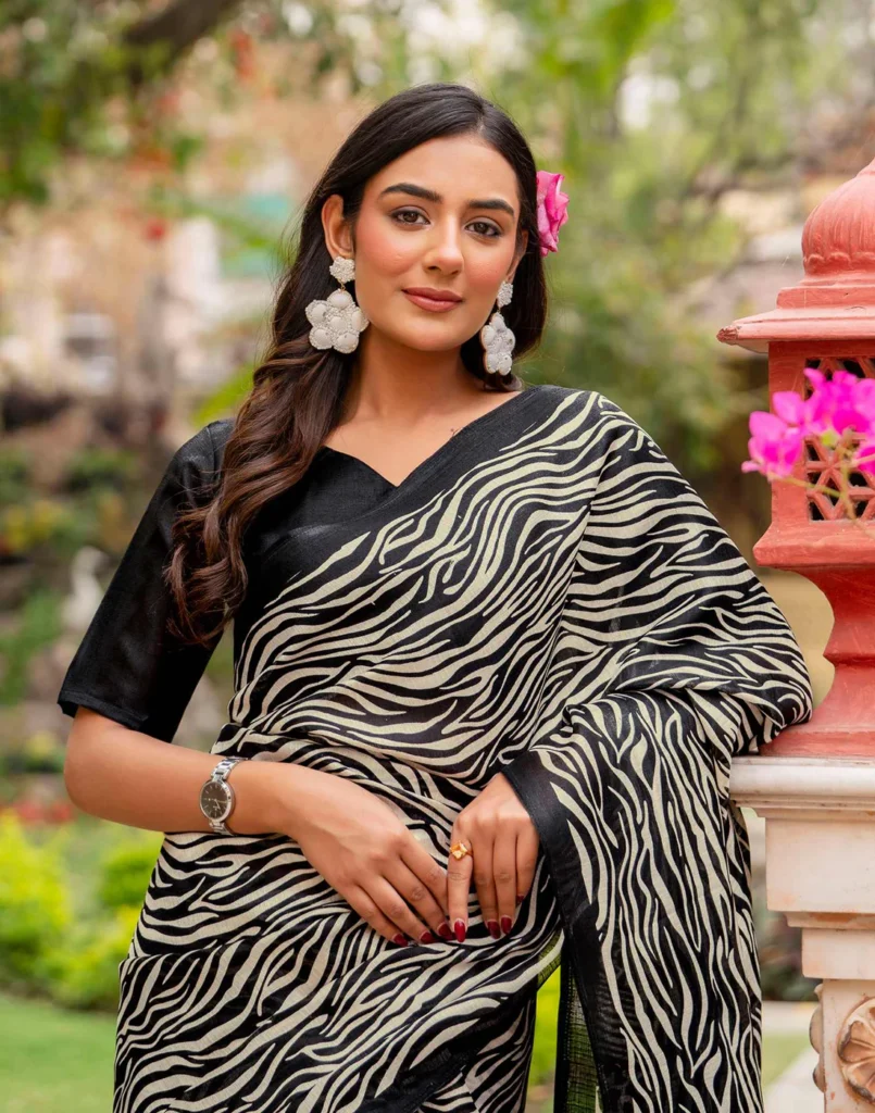 Black Khadi Printed Saree for Elegant Ethnic & Casual Wear