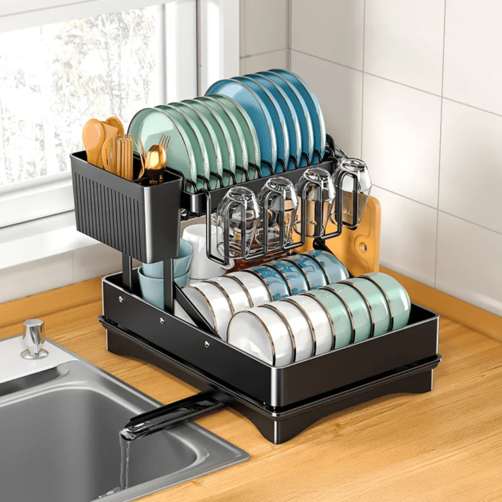 Space-Saving Foldable Iron Kitchen Dish Organizer Rack for Modern Kitchens