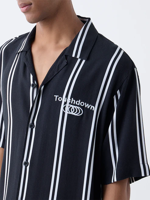 Nuon Black Striped Relaxed Fit Shirt - Image 3