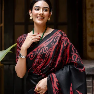 Red Khadi Abstract Printed Saree for Stylish Ethnic & Casual Wear