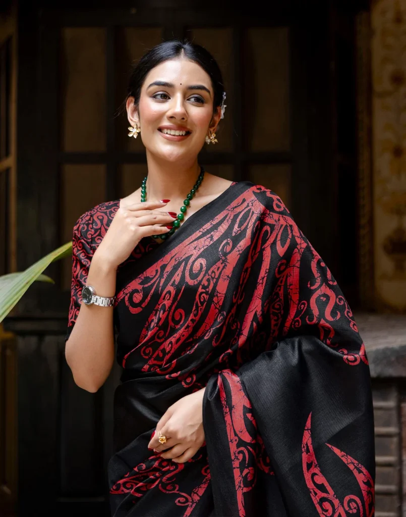 Red Khadi Abstract Printed Saree for Stylish Ethnic & Casual Wear