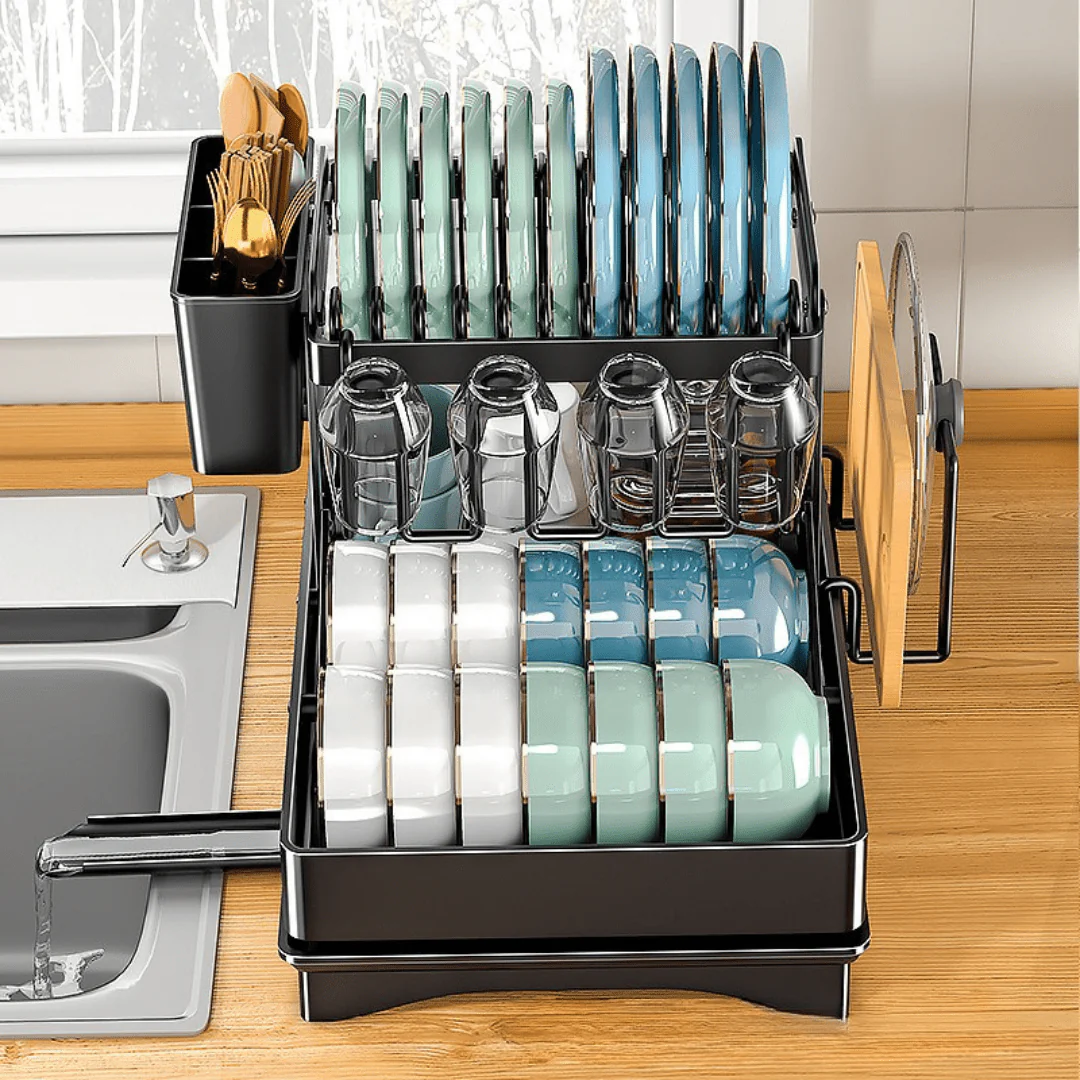Space-Saving Foldable Iron Kitchen Dish Organizer Rack for Modern Kitchens - Image 2