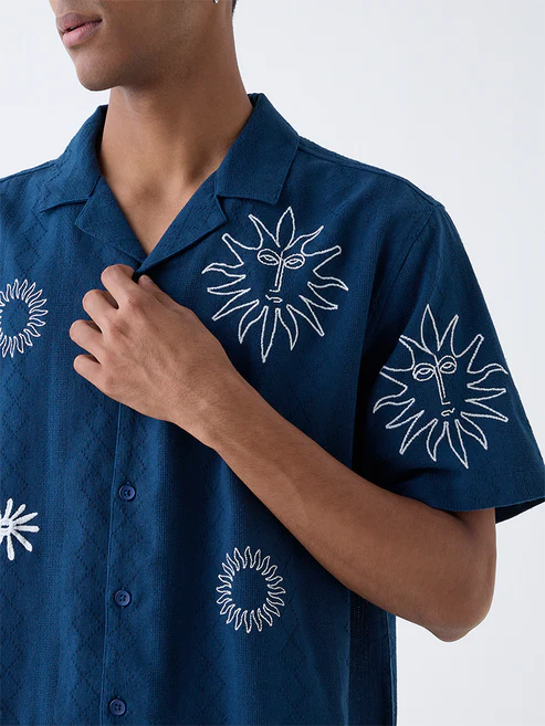 ETA Navy Embroidered Relaxed-Fit Shirt - Image 3