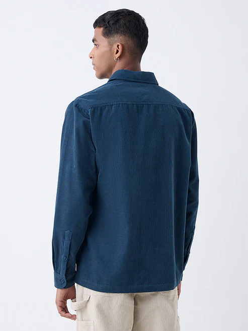 ETA Dark Teal Embroidered Relaxed Fit Cotton Shirt - Image 4