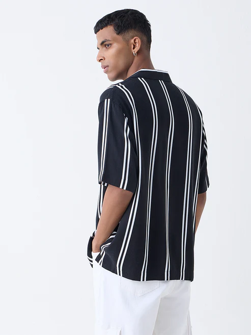 Nuon Black Striped Relaxed Fit Shirt - Image 4