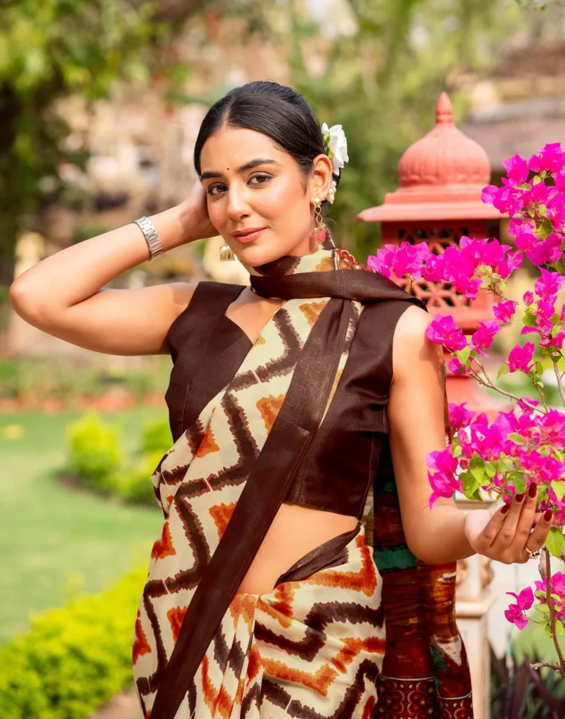 Beige Khadi Printed Saree for Elegant Ethnic & Daily Wear