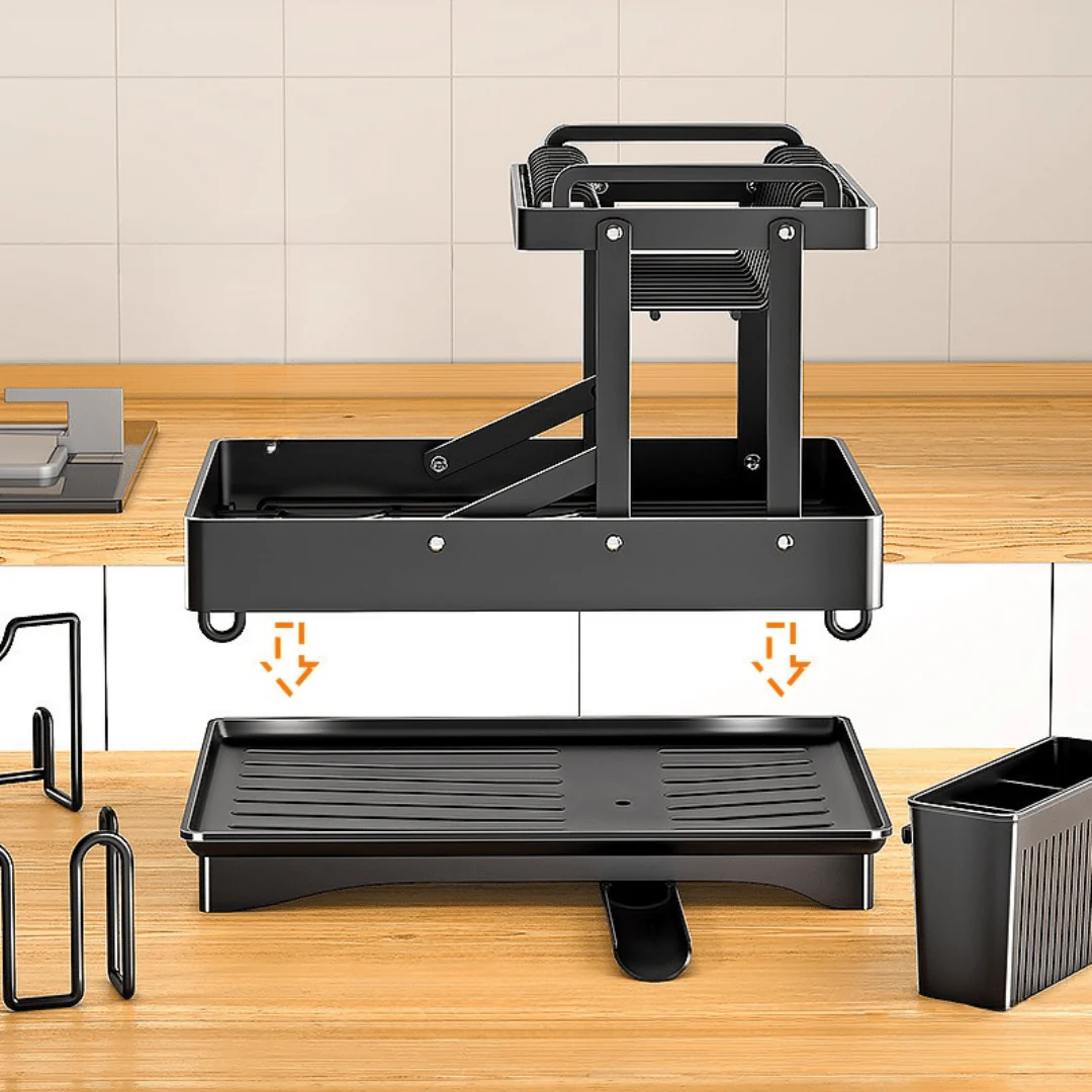 Space-Saving Foldable Iron Kitchen Dish Organizer Rack for Modern Kitchens - Image 3