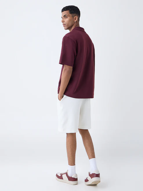 Studiofit Maroon Embroidered Relaxed-Fit Polo T-Shirt - Image 4