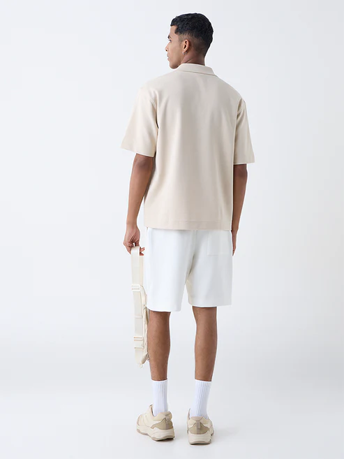 Studiofit Beige Relaxed-Fit Cotton-Blend Polo T-Shirt - Image 4