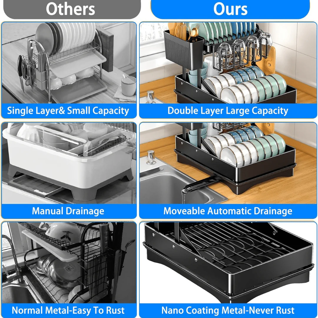 Space-Saving Foldable Iron Kitchen Dish Organizer Rack for Modern Kitchens - Image 4