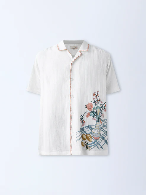 ETA White Embroidered Resort-Fit Cotton Shirt - Image 5