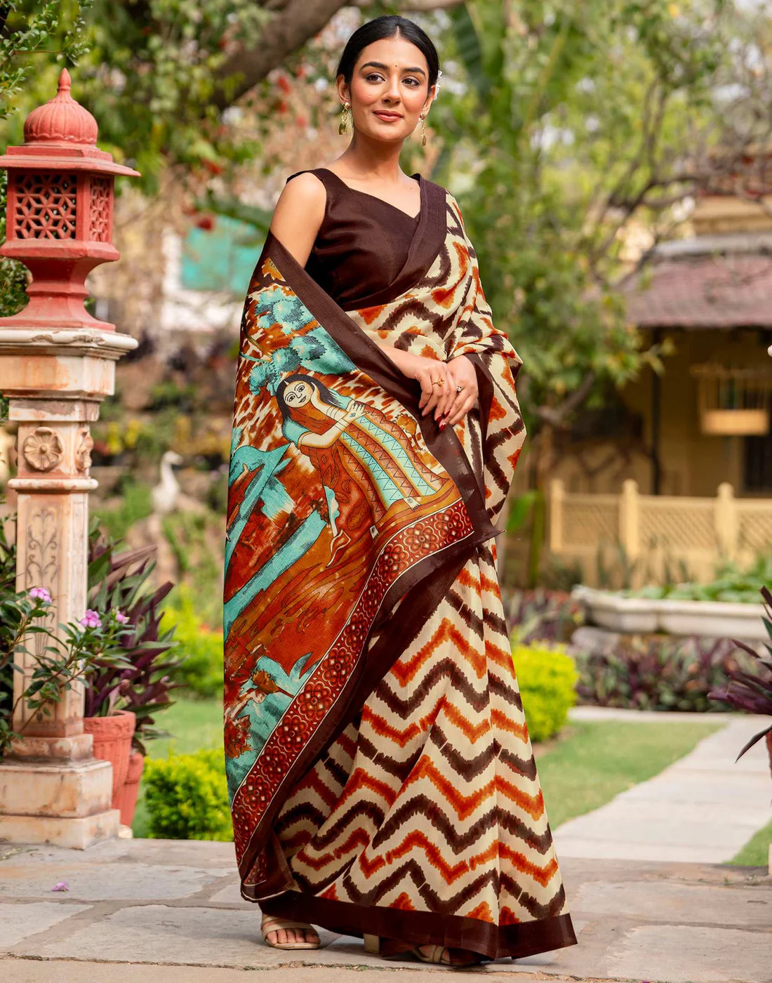Beige Khadi Printed Saree for Elegant Ethnic & Daily Wear - Image 4