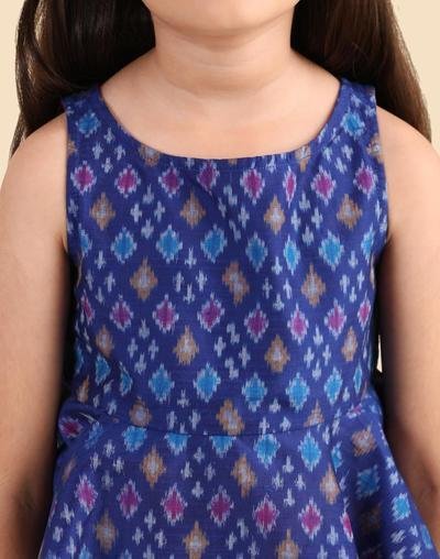 Blue Cotton Silk Blend Ikat 2pc Lehenga Set - Image 6