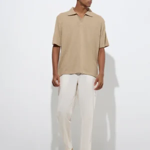 ETA Taupe Knit-Textured Relaxed-Fit Polo T-Shirt