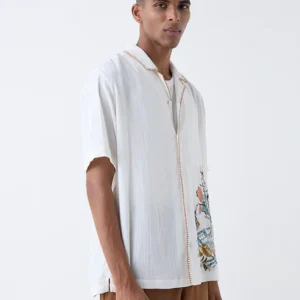 ETA White Embroidered Resort-Fit Cotton Shirt