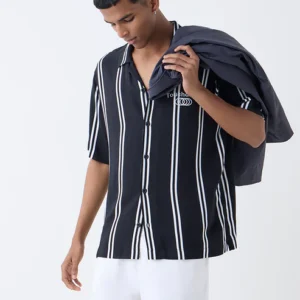 Nuon Black Striped Relaxed Fit Shirt