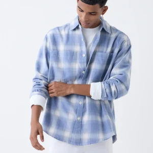 Nuon Blue Checks Design Relaxed Fit Cotton Shirt
