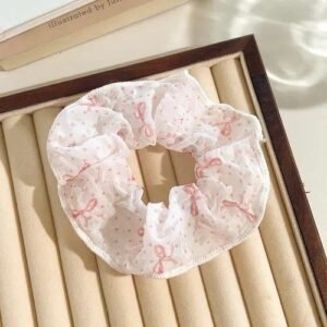 Blush Bow Scrunchie - Cute Polka Dot Hair Tie