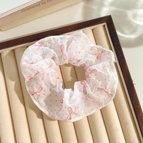 Blush Bow Scrunchie - Cute Polka Dot Hair Tie