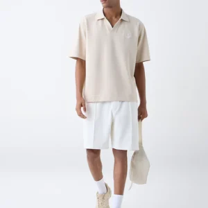 Studiofit Beige Relaxed-Fit Cotton-Blend Polo T-Shirt