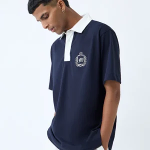 Studiofit Navy Relaxed-Fit Cotton-Blend Polo T-Shirt