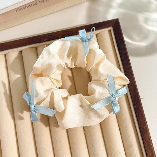Pastel Bow Scrunchie – Satin Hair Tie with Pink Ribbons - Image 3